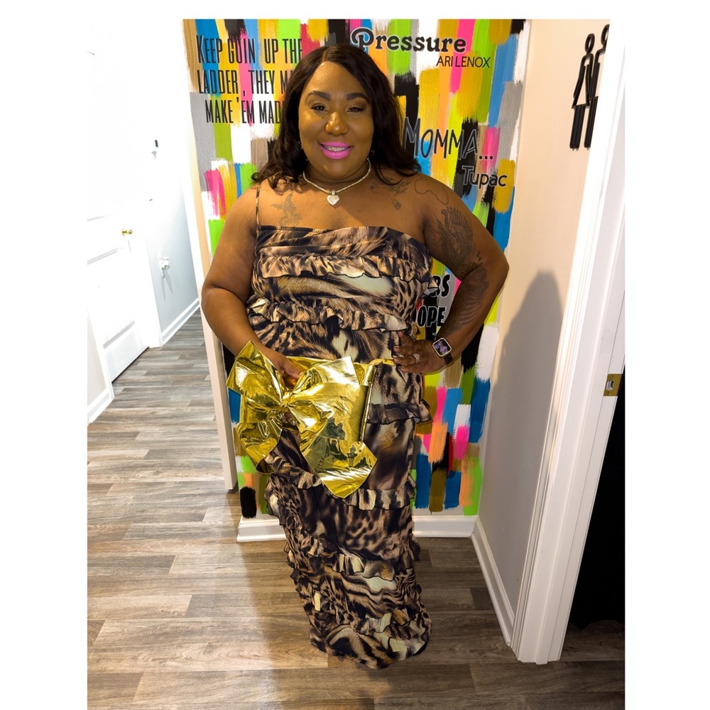 Plus Brown Leopard Printed One Shoulder Ruffle Ma… - image 2